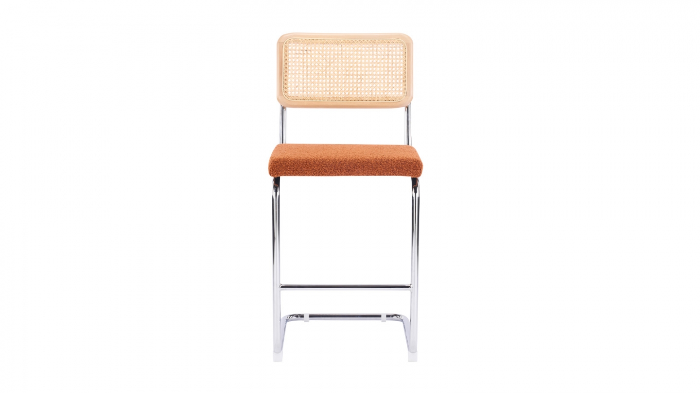 Lot de 2 tabourets de bar en tissu bouclé rouille et cannage - Muse