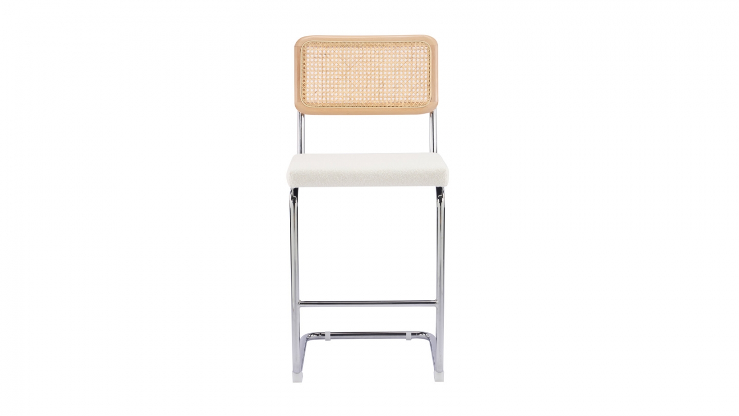 Lot de 2 tabourets de bar en tissu bouclé beige et cannage - Muse