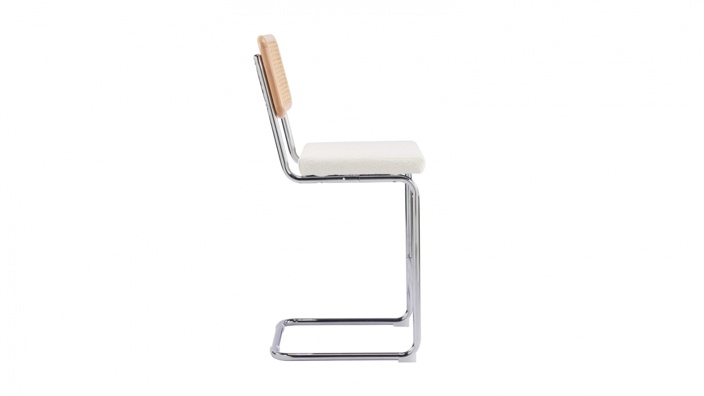 Lot de 2 tabourets de bar en tissu bouclé beige et cannage - Muse