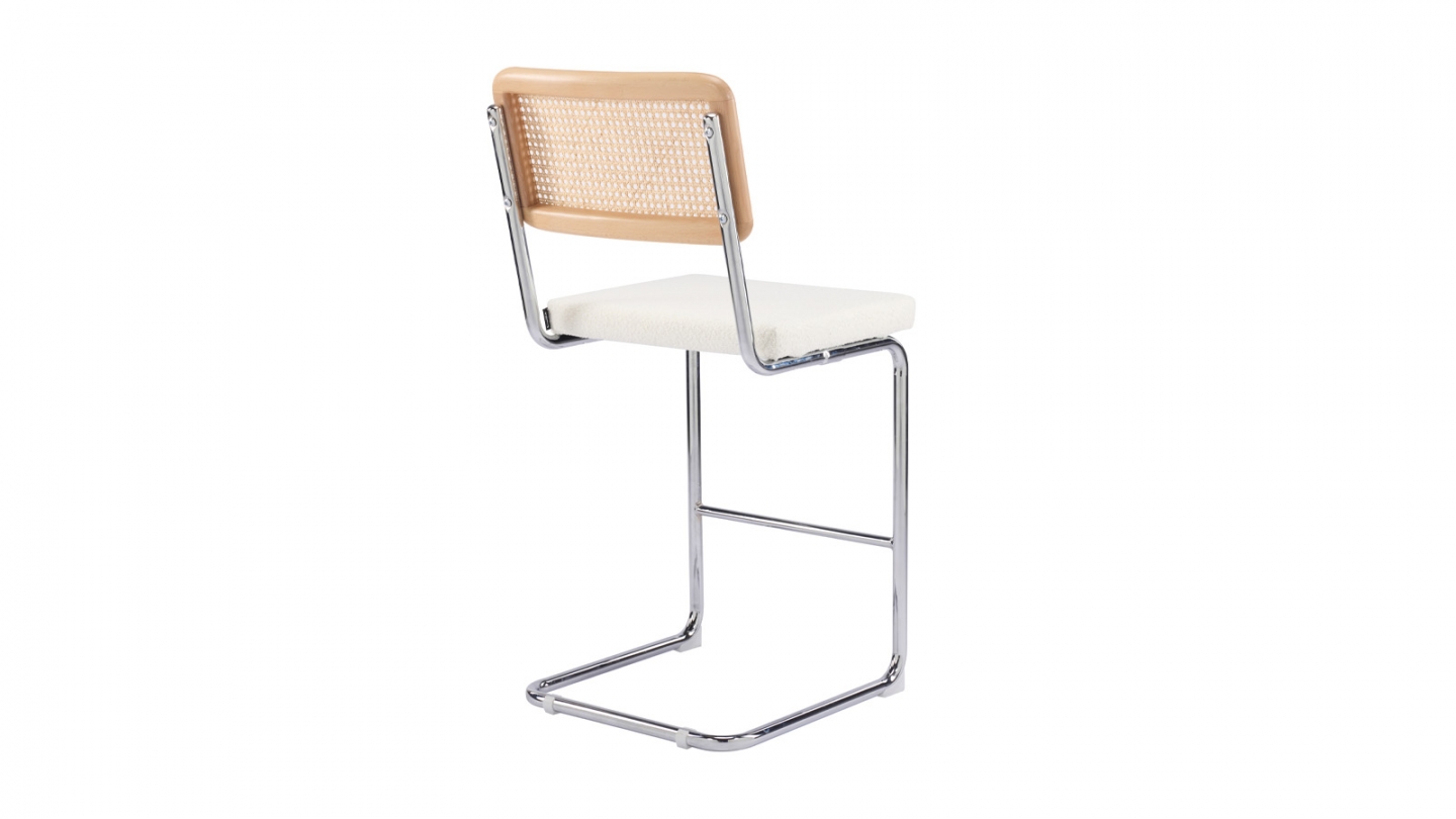 Lot de 2 tabourets de bar en tissu bouclé beige et cannage - Muse