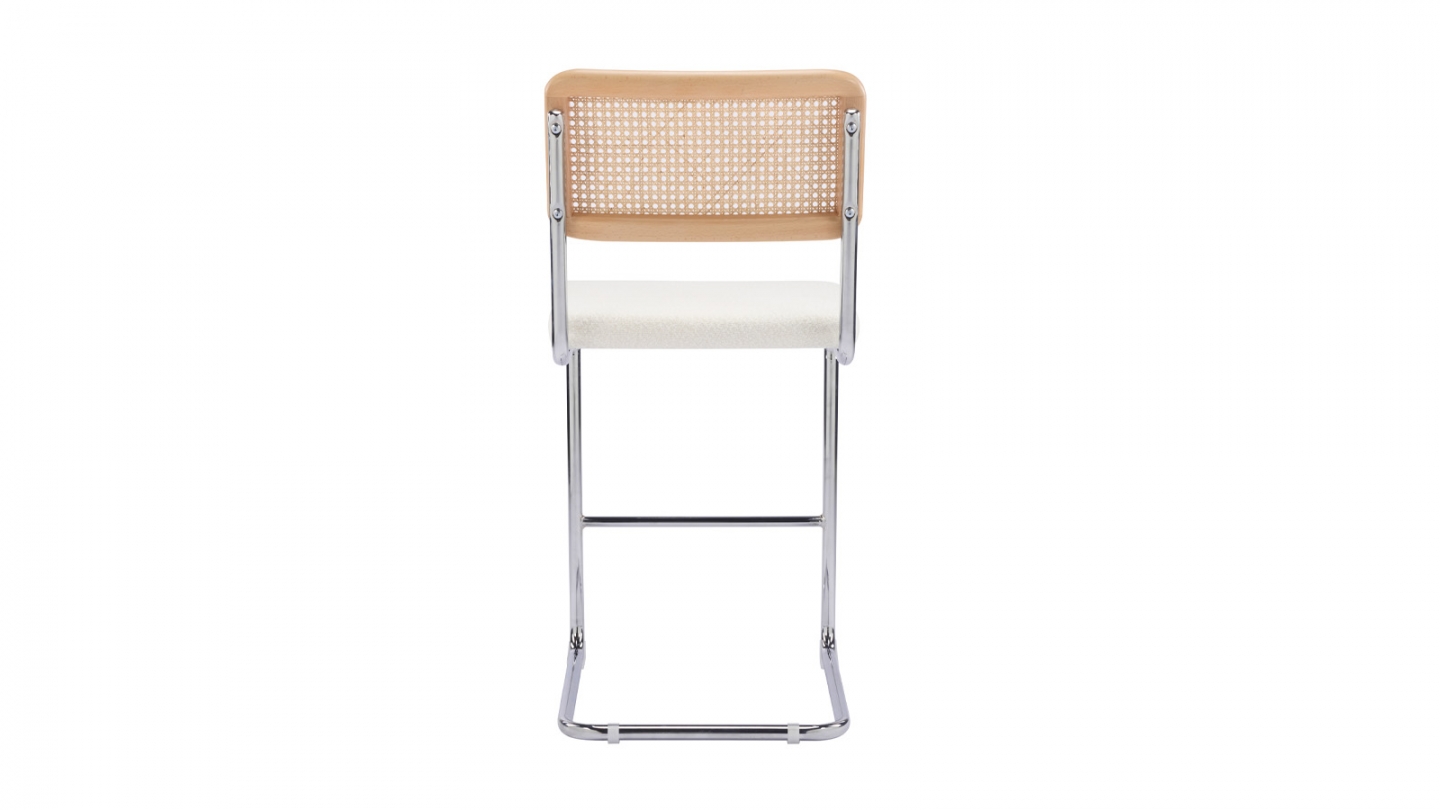Lot de 2 tabourets de bar en tissu bouclé beige et cannage - Muse