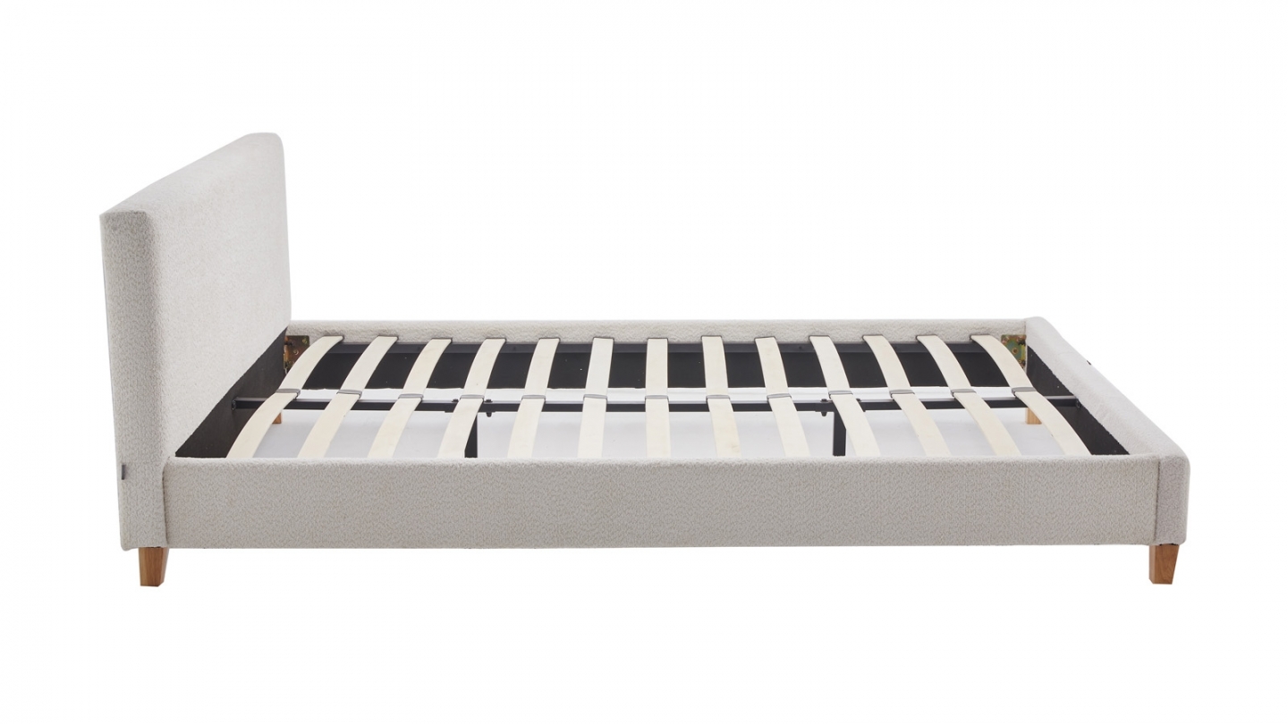 Ensemble Lit adulte 140x190cm avec tête de lit en tissu bouclé beige - Milo + Matelas ressorts ensachés - Spring Elite