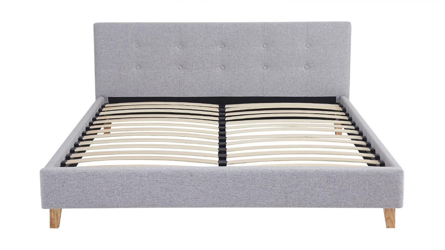 Ensemble Lit adulte 140x190cm avec tête de lit en tissu gris chiné - Milo + Matelas ressorts ensachés - Spring Elite
