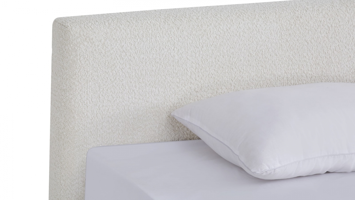 Ensemble Lit adulte 90x190cm avec tête de lit en tissu bouclé beige - Milo + Matelas ressorts ensachés - Spring Elite