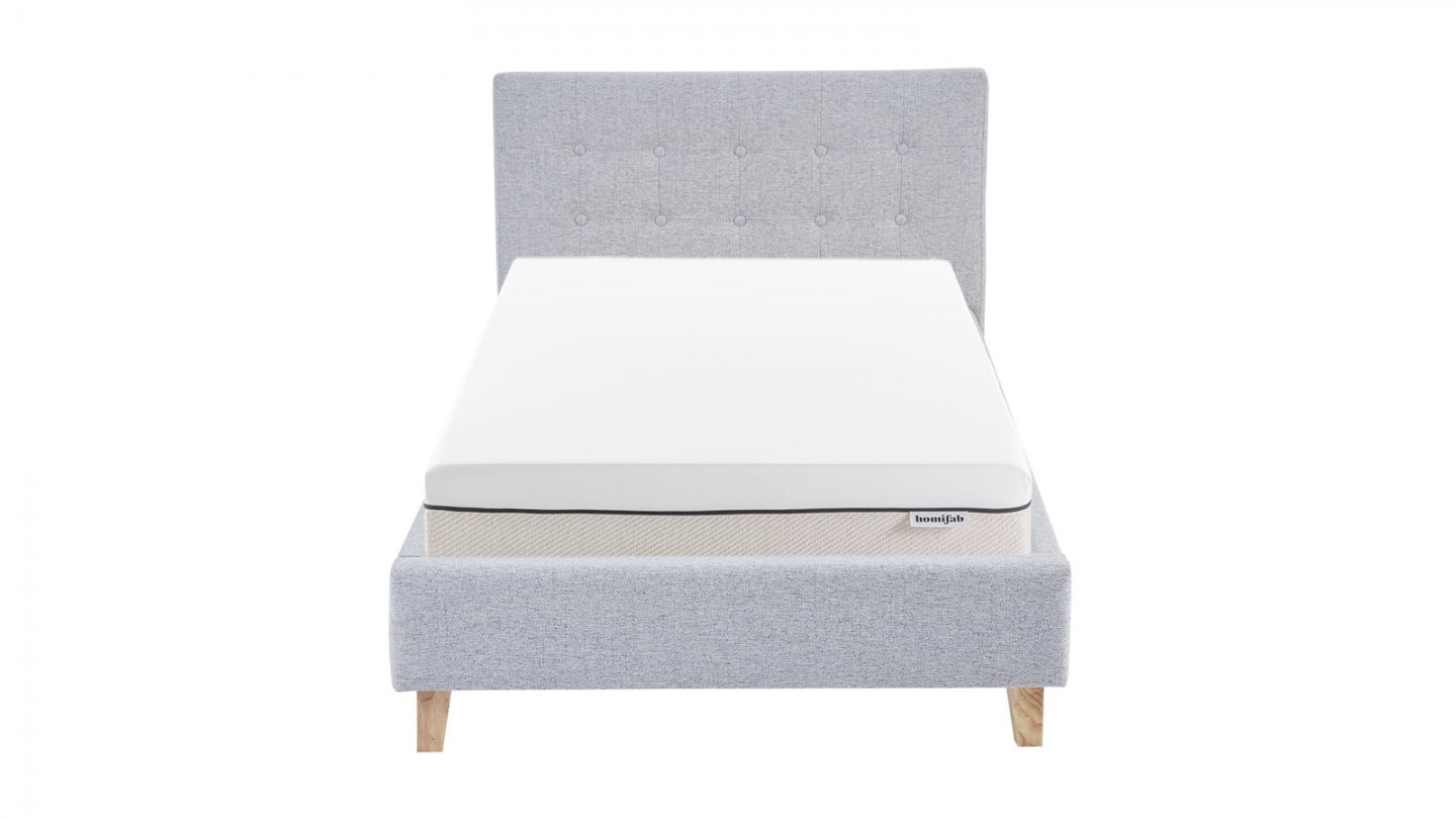 Ensemble Lit adulte 90x190cm avec tête de lit en tissu gris chiné - Milo + Matelas ressorts ensachés - Spring Elite