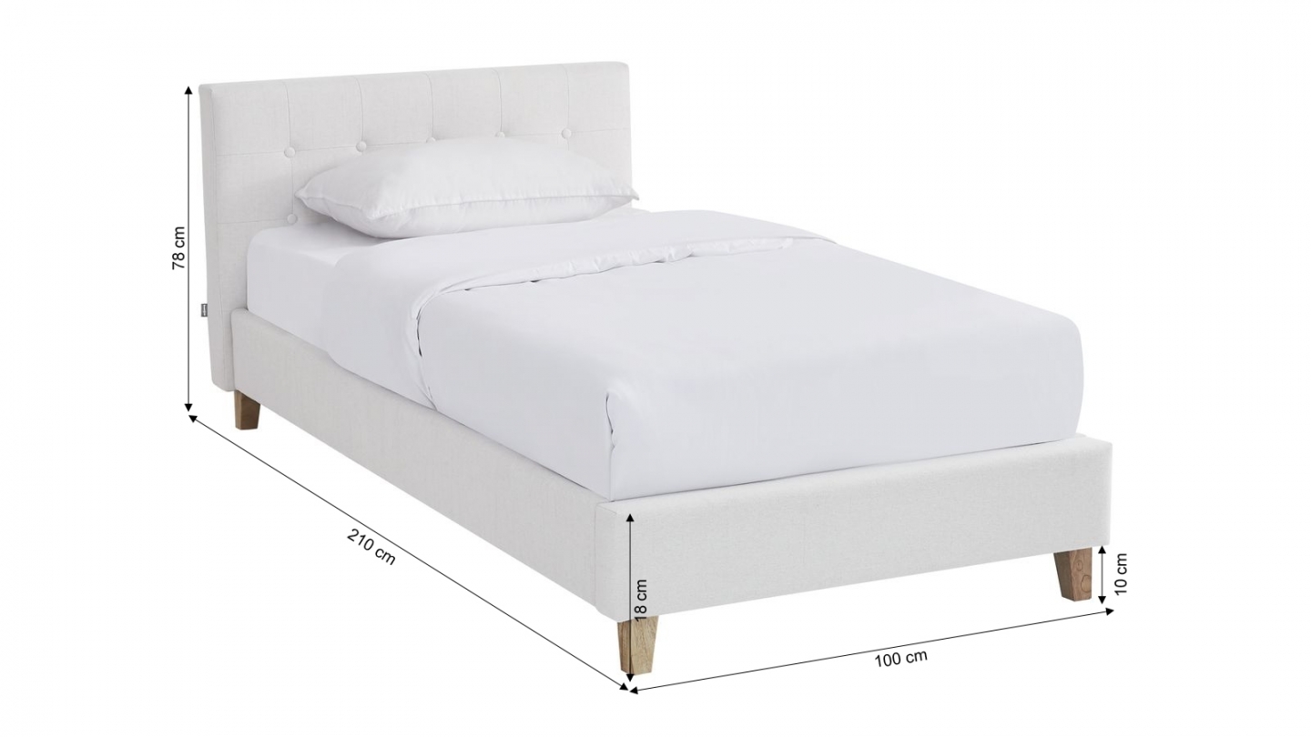 Ensemble Lit adulte 90x190cm avec tête de lit en tissu beige - Milo + Matelas ressorts ensachés - Spring Elite