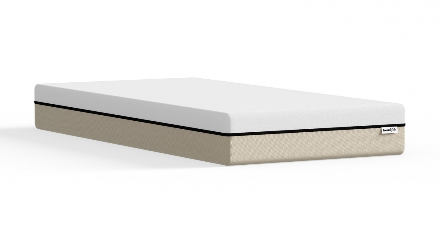 Ensemble Lit adulte 90x190cm avec tête de lit en tissu beige - Milo + Matelas ressorts ensachés - Spring Elite