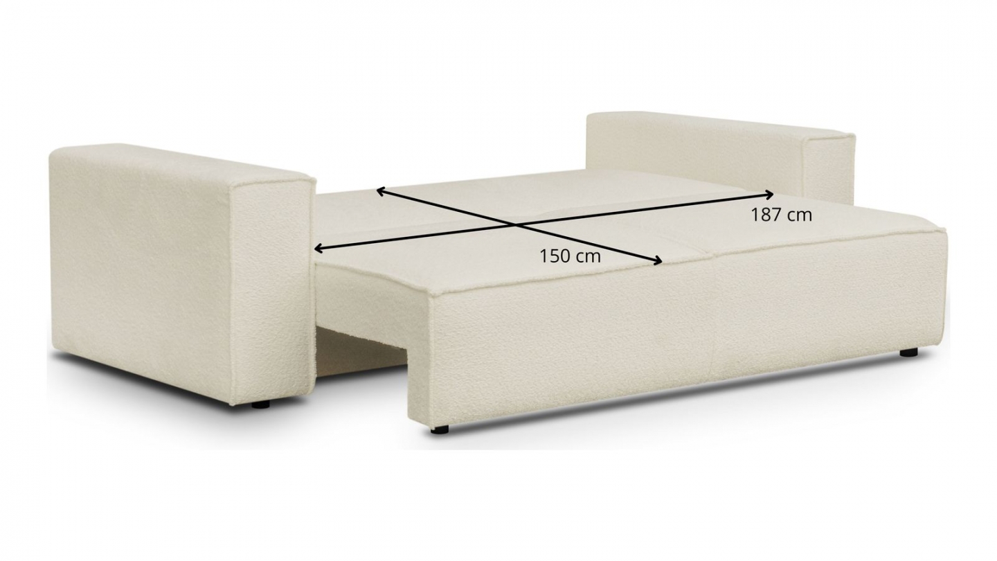 Canapé convertible 3 Places avec coffre de rangement en tissu bouclette beige - collection Harper