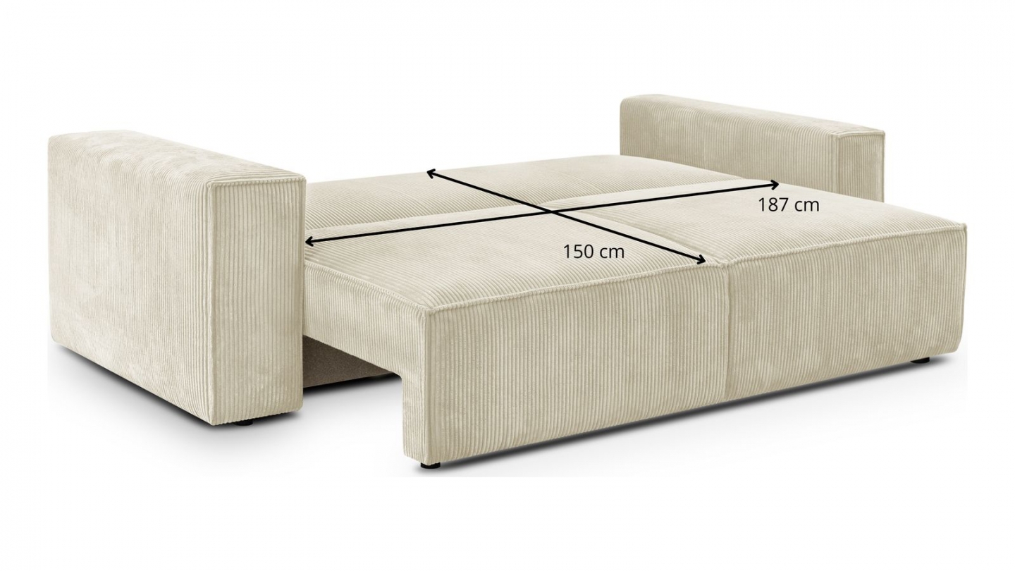 Canapé convertible 3 Places avec coffre de rangement en velours côtelé beige - collection Harper