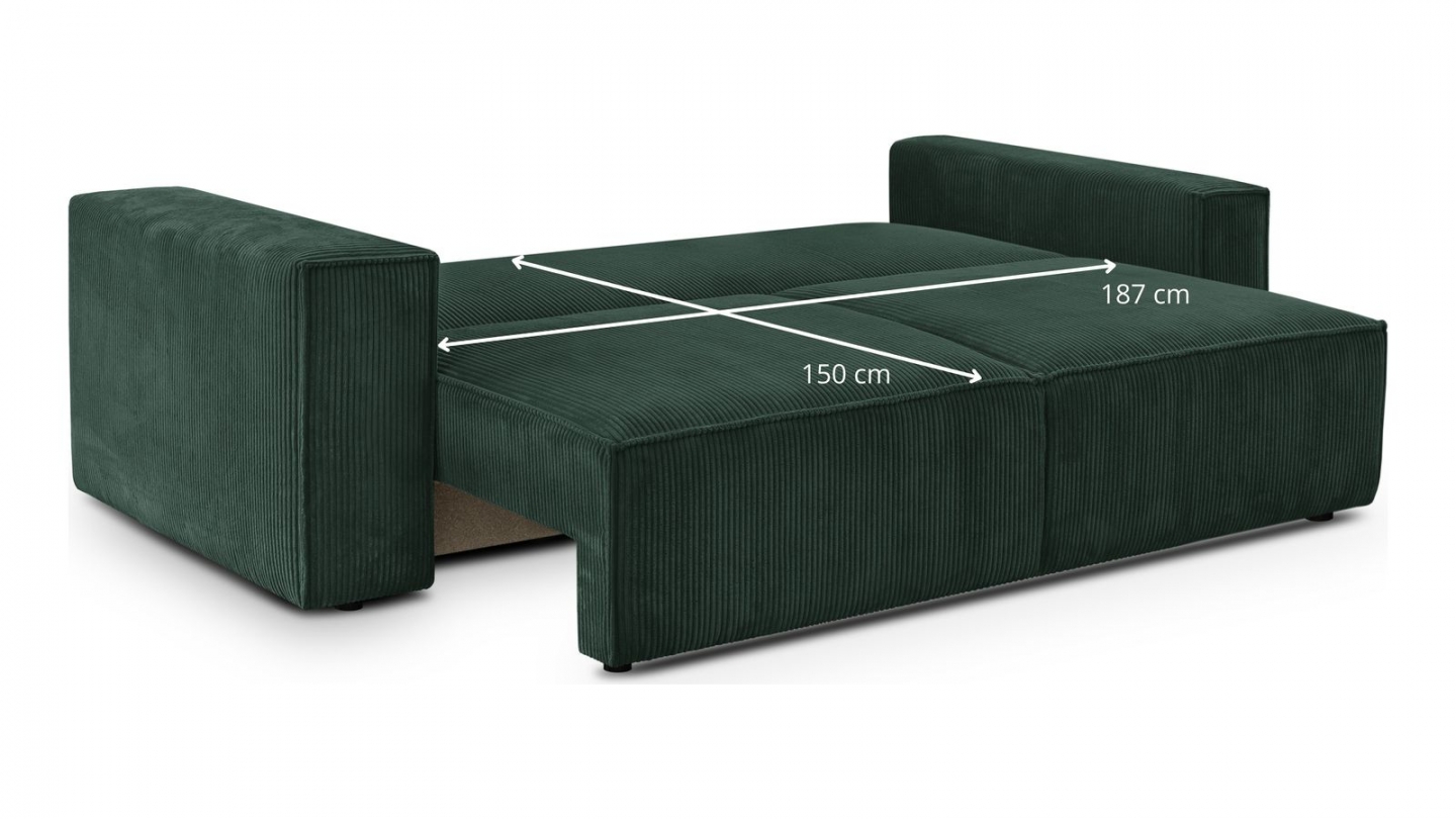 Canapé 3 places convertible avec coffre de rangement en velours côtelé vert - Harper New