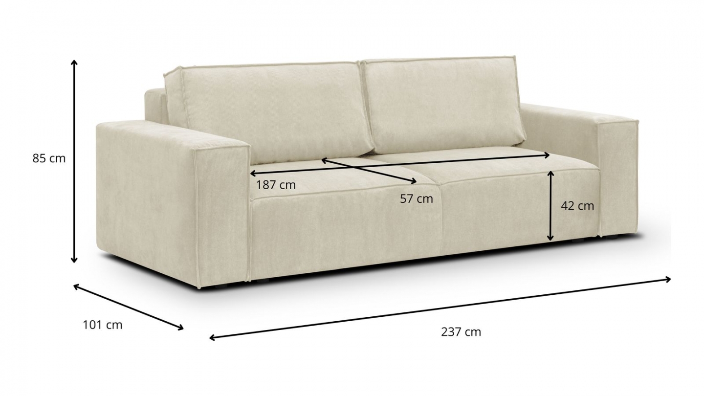 Canapé 3 places convertible avec coffre de rangement en velours fines côtes beige - Harper New