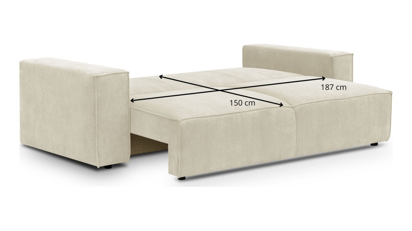 Canapé 3 places convertible avec coffre de rangement en velours fines côtes beige - Harper New
