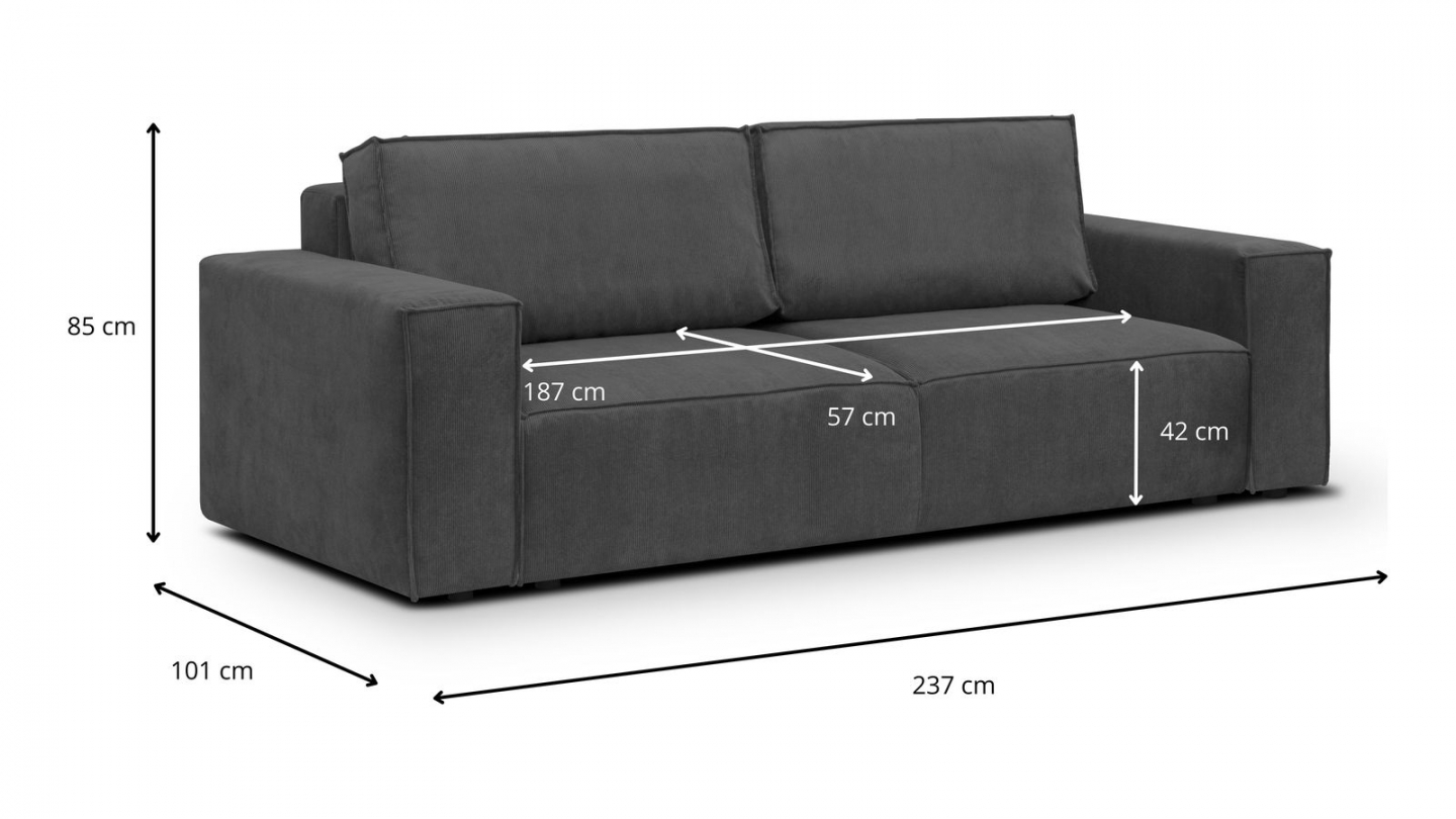 Canapé 3 places convertible avec coffre de rangement en velours fines côtes anthracite - Harper New