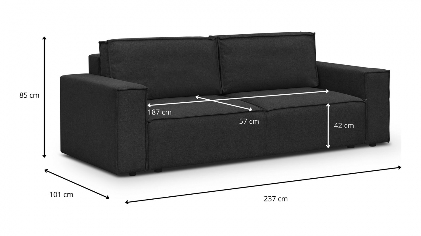 Canapé 3 places convertible avec coffre de rangement en tissu noir - Harper New
