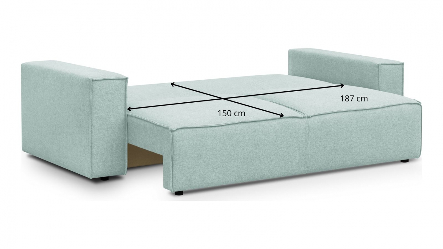 Canapé 3 places convertible avec coffre de rangement en tissu bleu pastel - Harper New