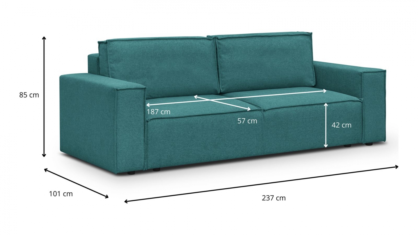 Canapé 3 places convertible avec coffre de rangement en tissu bleu canard - Harper New