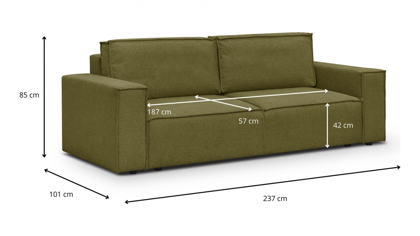 Canapé 3 places convertible avec coffre de rangement en tissu vert olive - Harper New