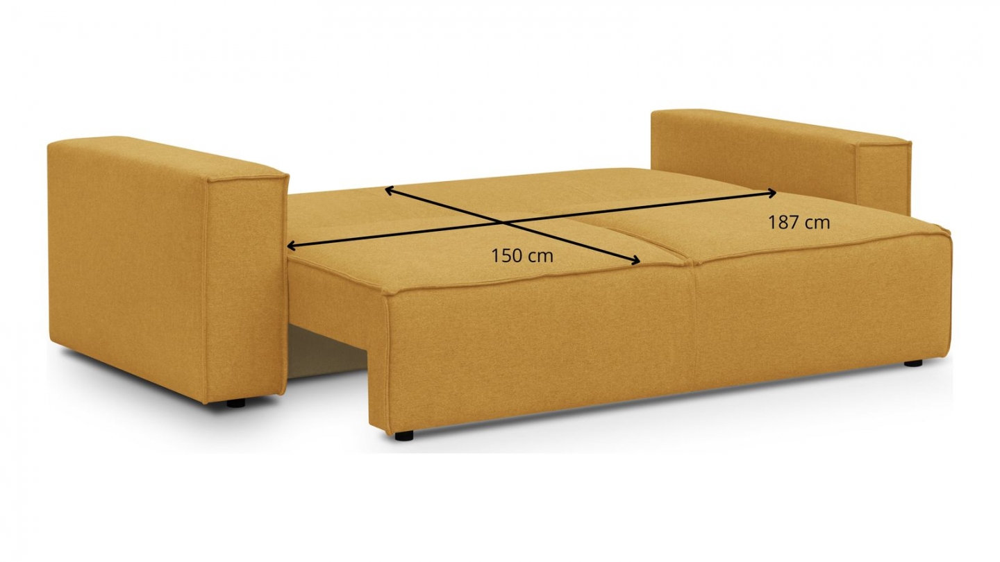 Canapé 3 places convertible avec coffre de rangement en tissu jaune moutarde - Harper New