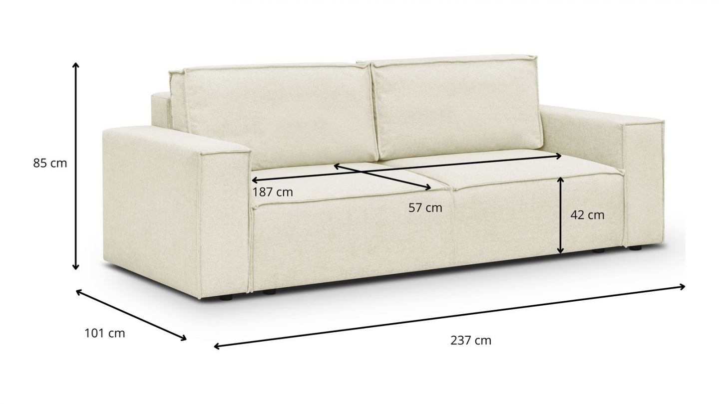 Canapé 3 places convertible avec coffre de rangement en tissu ivoire - Harper New