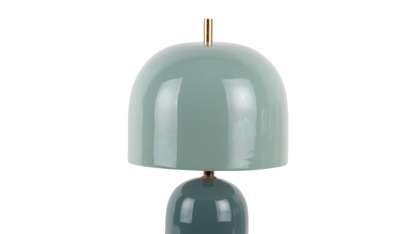 Lampe à poser champignon en métal émaillé bleu jean avec bleu brume - Rico