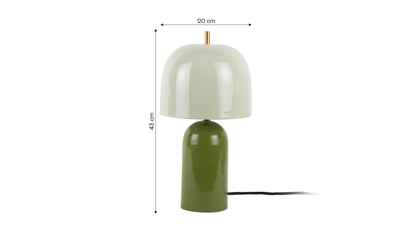 Lampe à poser champignon en métal émaillé vert jungle avec jade grisé - Rico