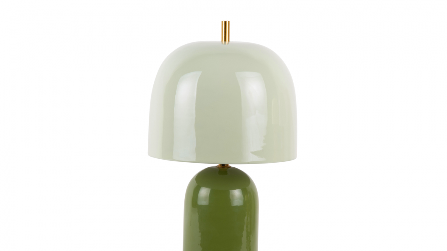 Lampe à poser champignon en métal émaillé vert jungle avec jade grisé - Rico