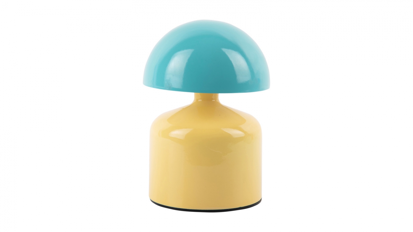 Lampe de table champignon LED en métal jaune et bleu - Impetu