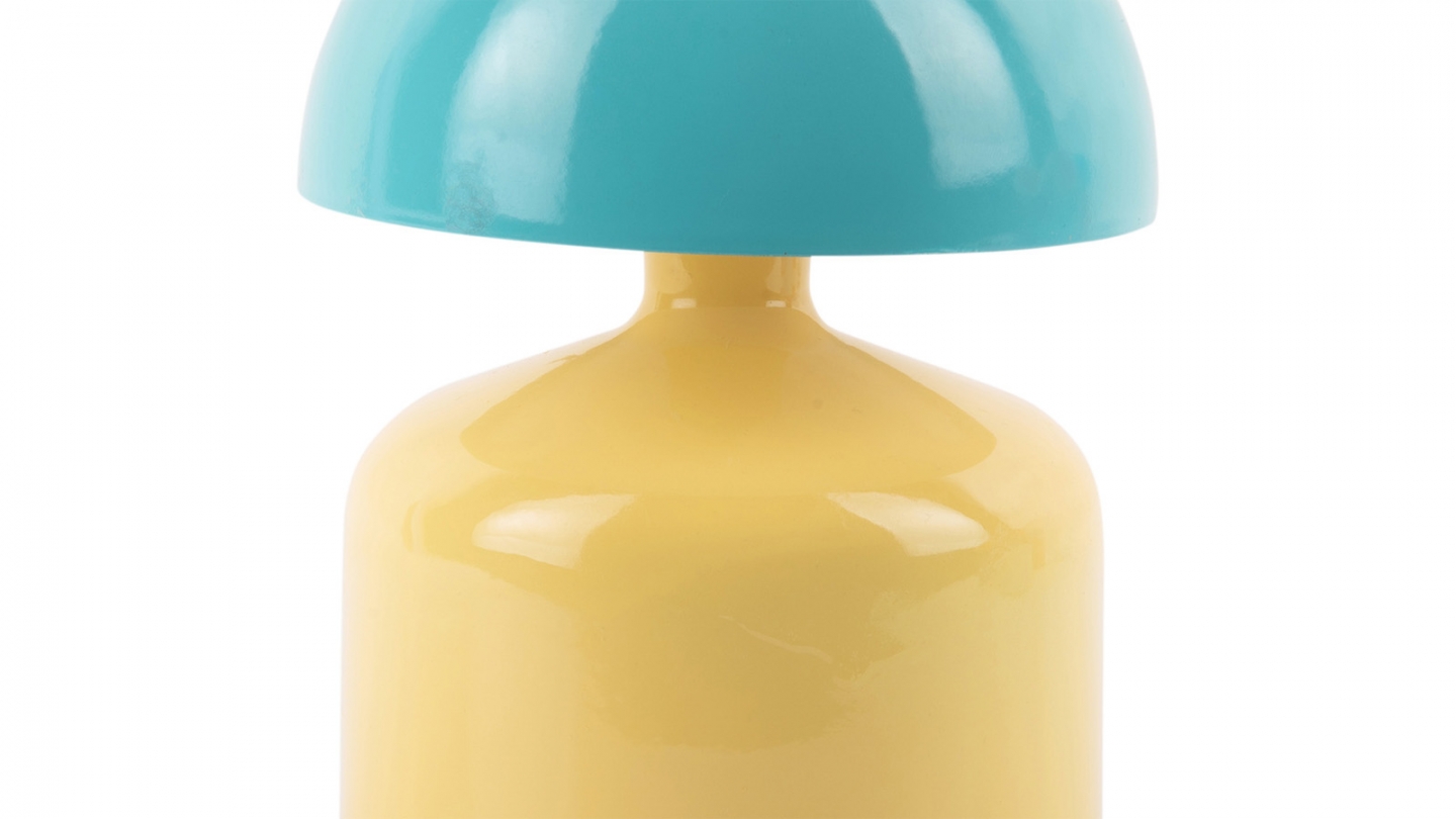 Lampe de table champignon LED en métal jaune et bleu - Impetu