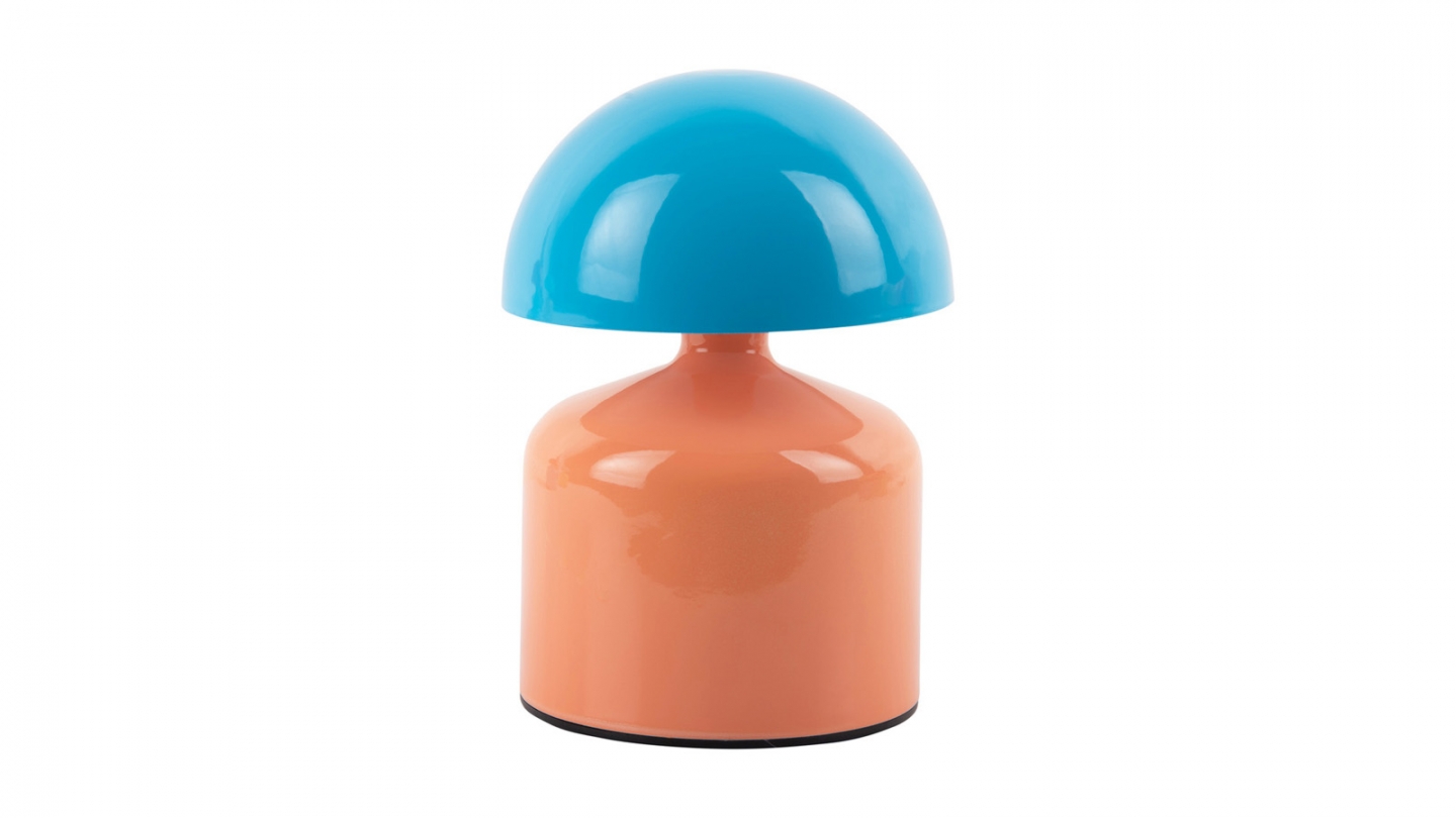 Lampe de table champignon LED en métal orange et bleu - Impetu