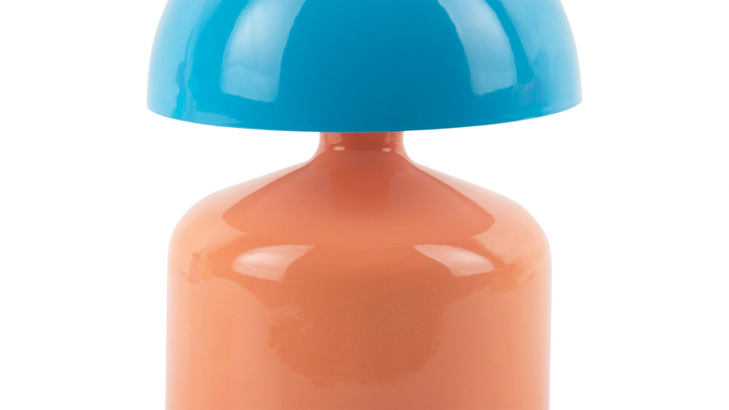 Lampe de table champignon LED en métal orange et bleu - Impetu