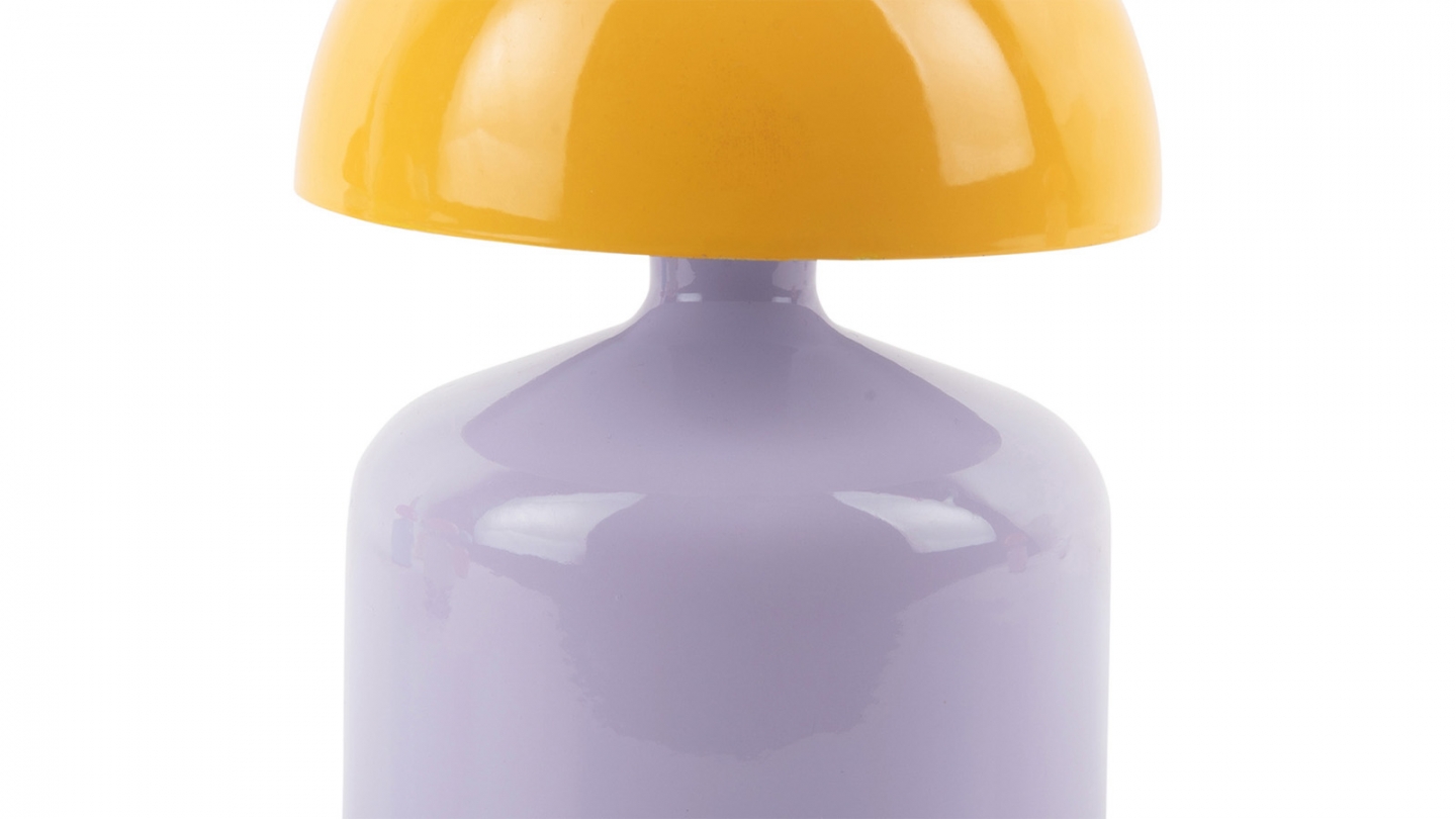 Lampe de table champignon LED en métal violet et jaune - Impetu