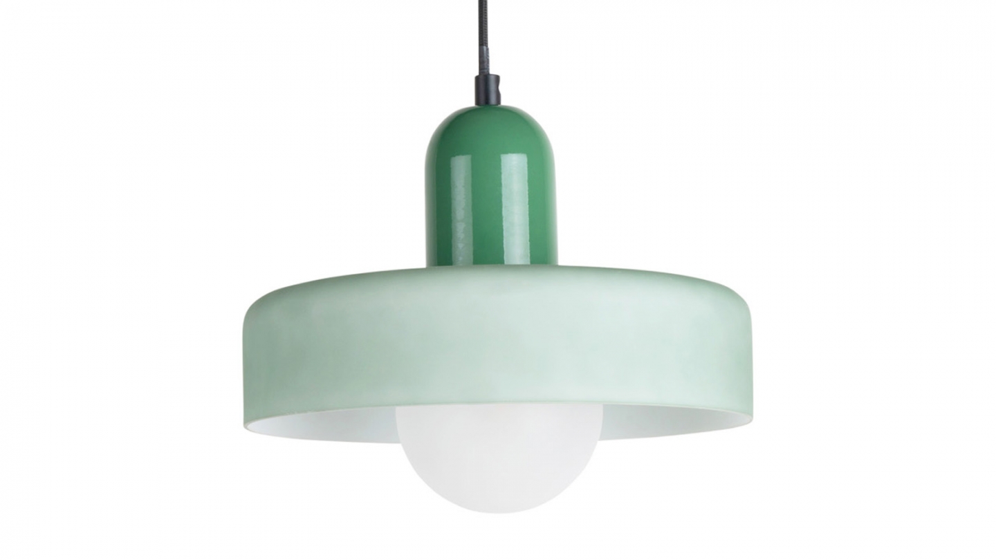 Suspension en verre vert jungle avec jade grisé - diam 25cm - Opaco Grato