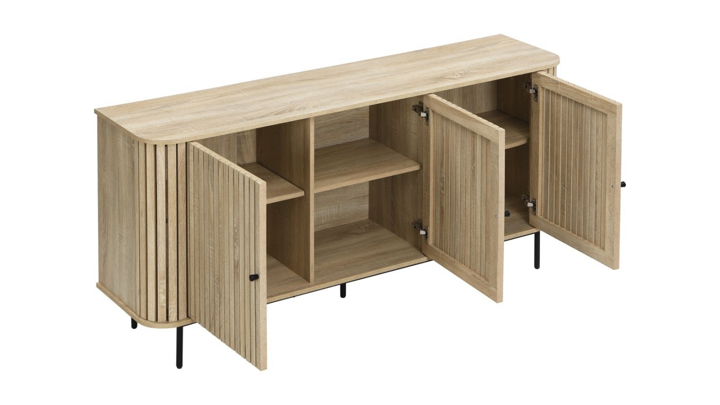 Buffet 3 portes rainurées couleur chêne L160xH78 cm - Solna