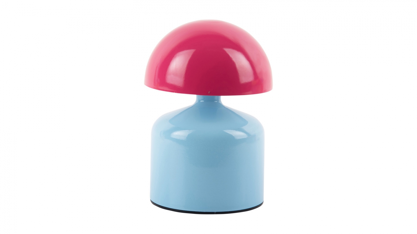Lampe de table champignon LED en métal bleu clair et rose - Impetu