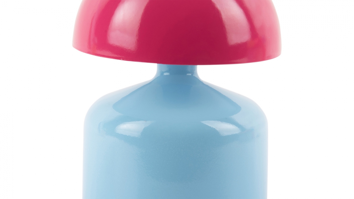 Lampe de table champignon LED en métal bleu clair et rose - Impetu