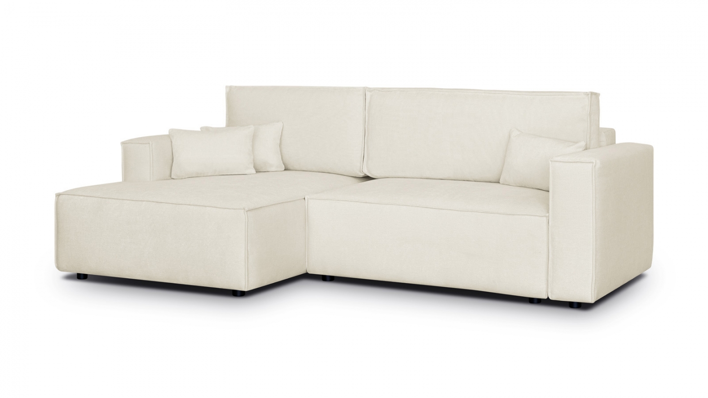 Canapé d'angle à gauche convertible 3 places en tissu chenille beige - Asti