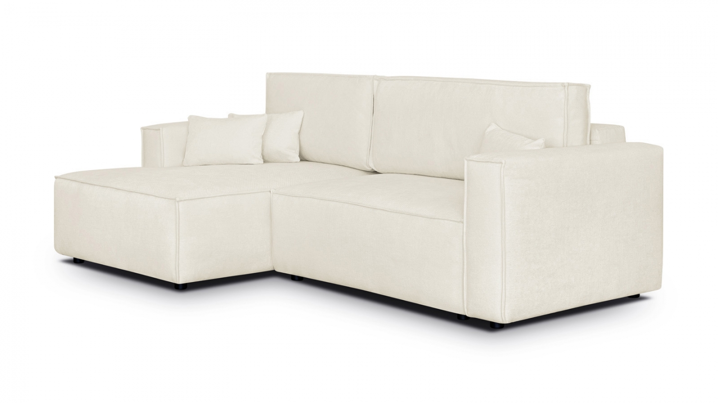 Canapé d'angle à gauche convertible 3 places en tissu chenille beige - Asti