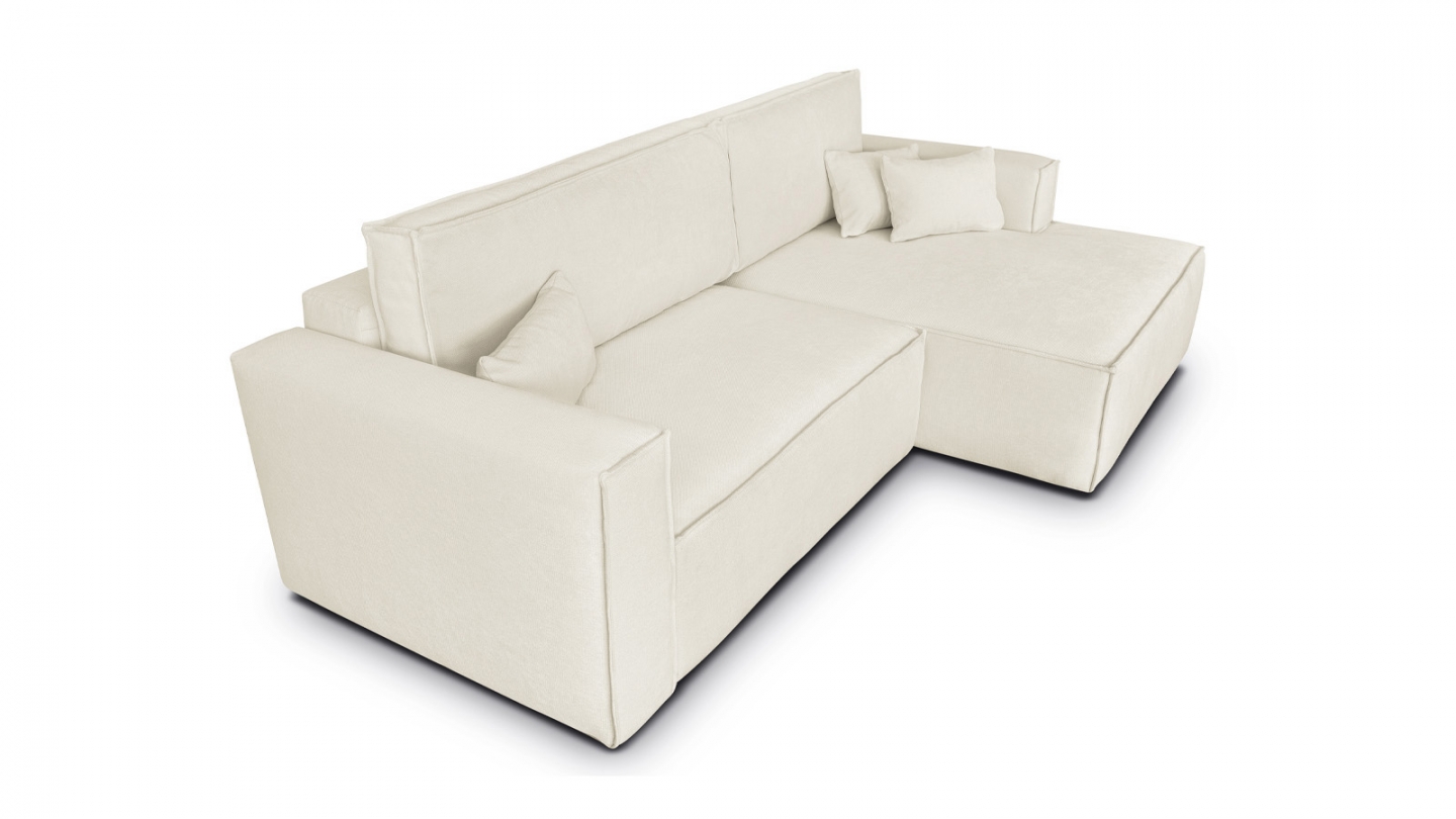 Canapé d'angle à droite convertible 3 places en tissu chenille beige - Asti