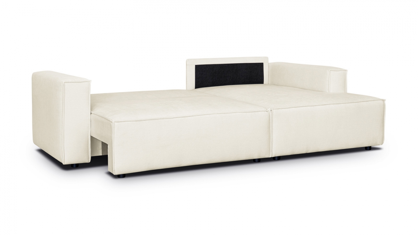 Canapé d'angle à droite convertible 3 places en tissu chenille beige - Asti
