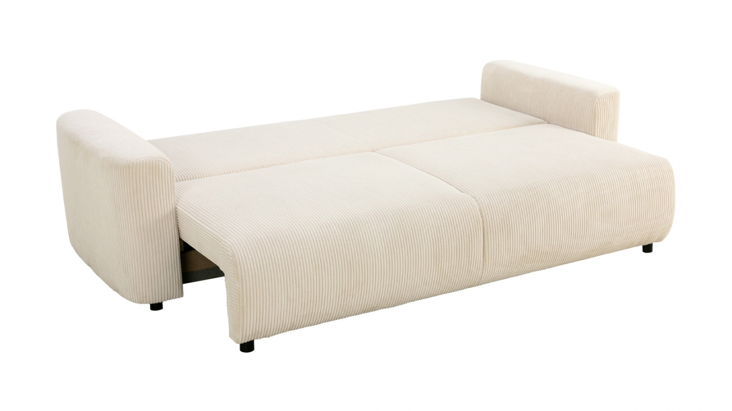Canapé convertible 3 places en velours côtelé beige avec coffre de rangement - Uma