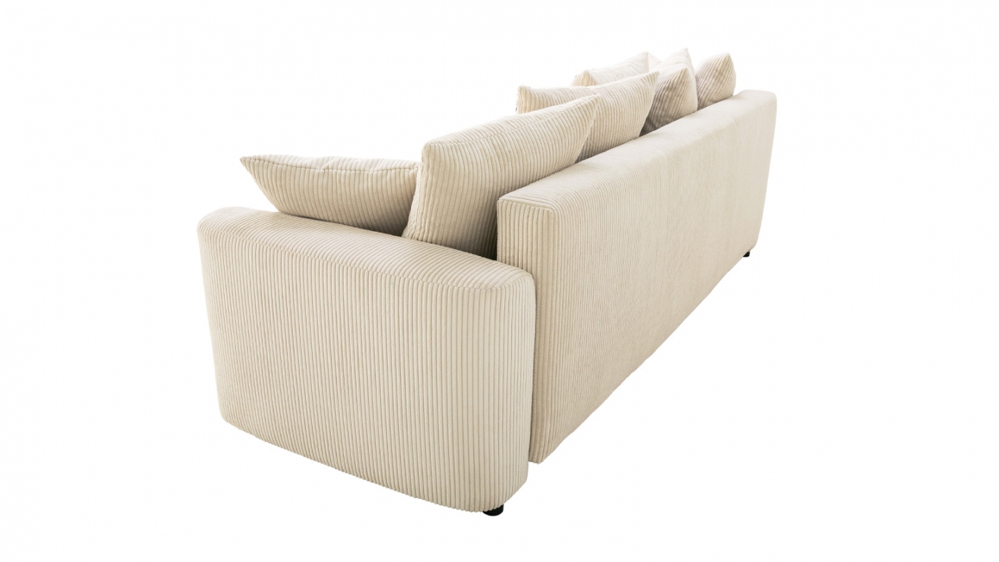 Canapé convertible 3 places en velours côtelé beige avec coffre de rangement - Uma