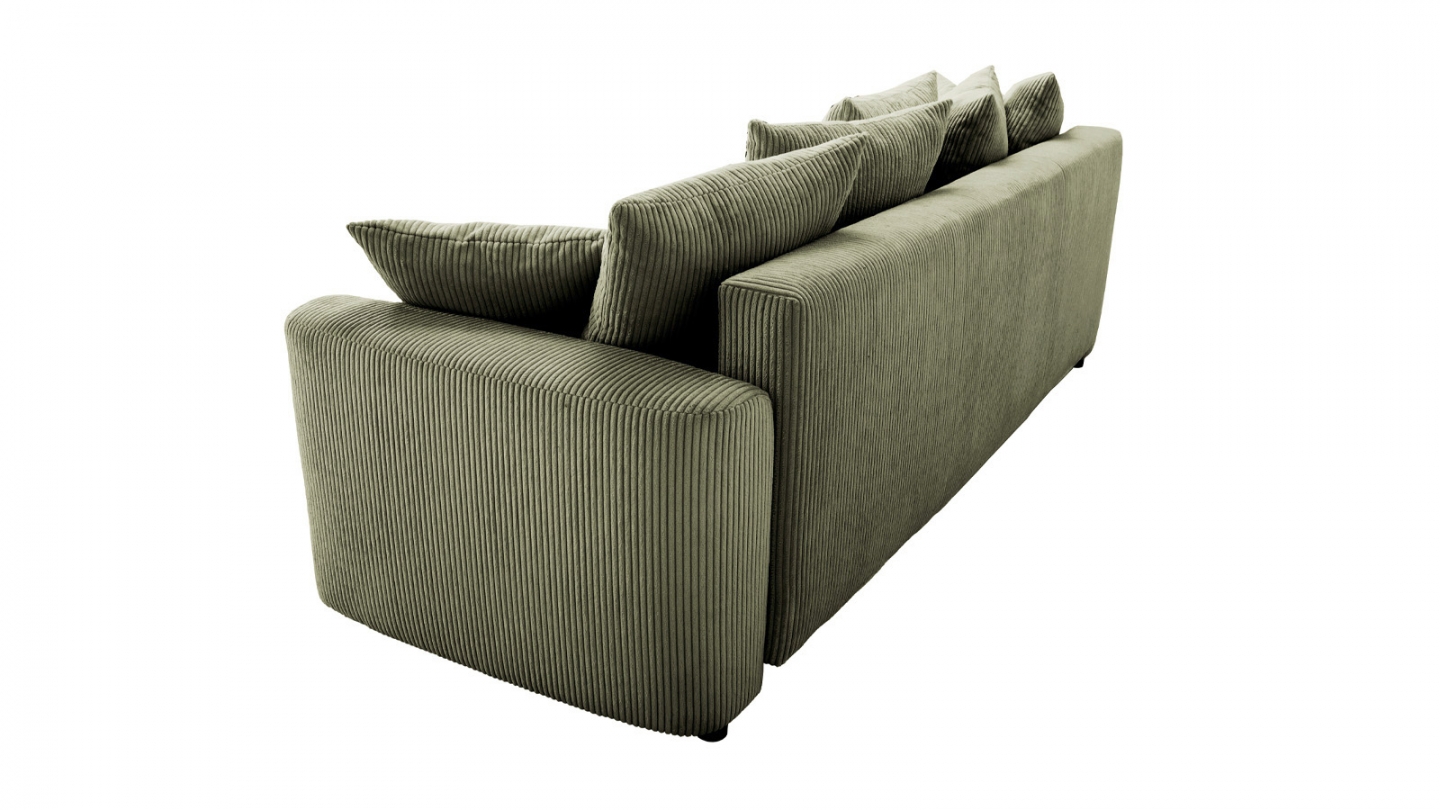 Canapé convertible 3 places en velours côtelé vert kaki avec coffre de rangement - Uma