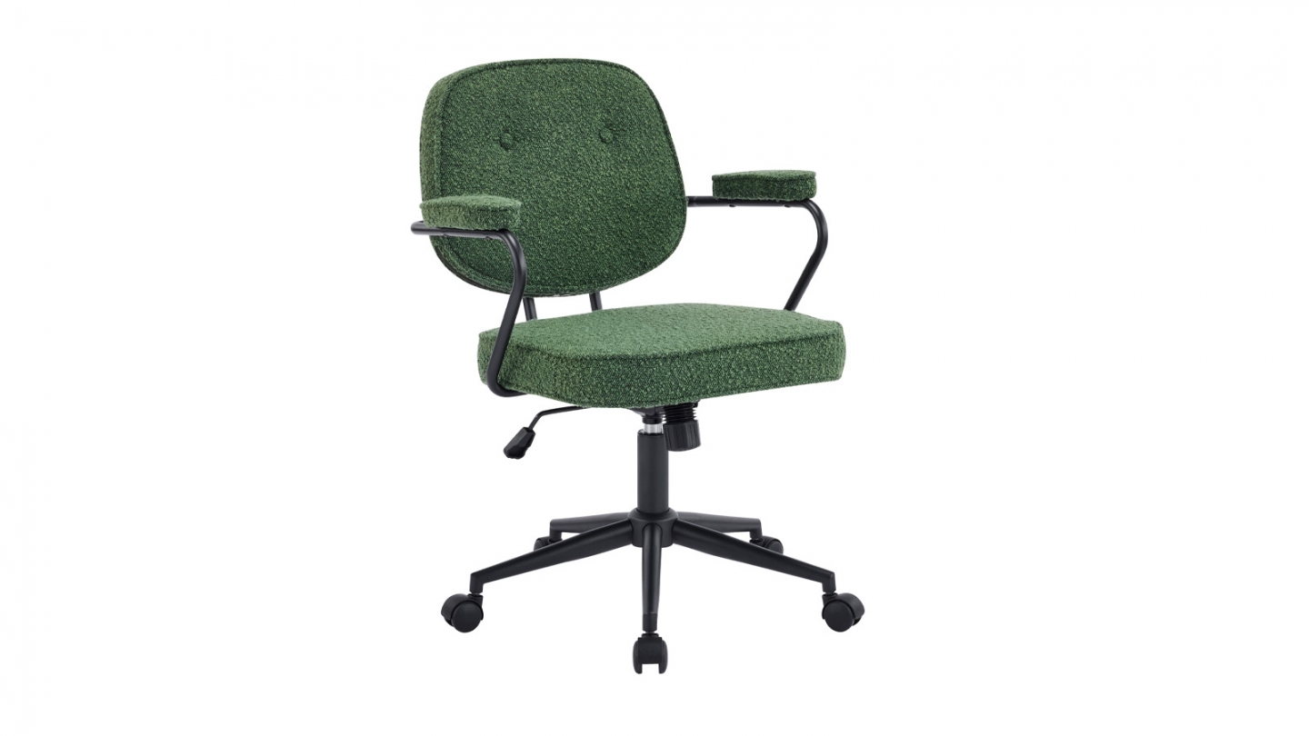 Fauteuil de bureau pivotant et réglable en hauteur en tissu bouclé vert - Ann