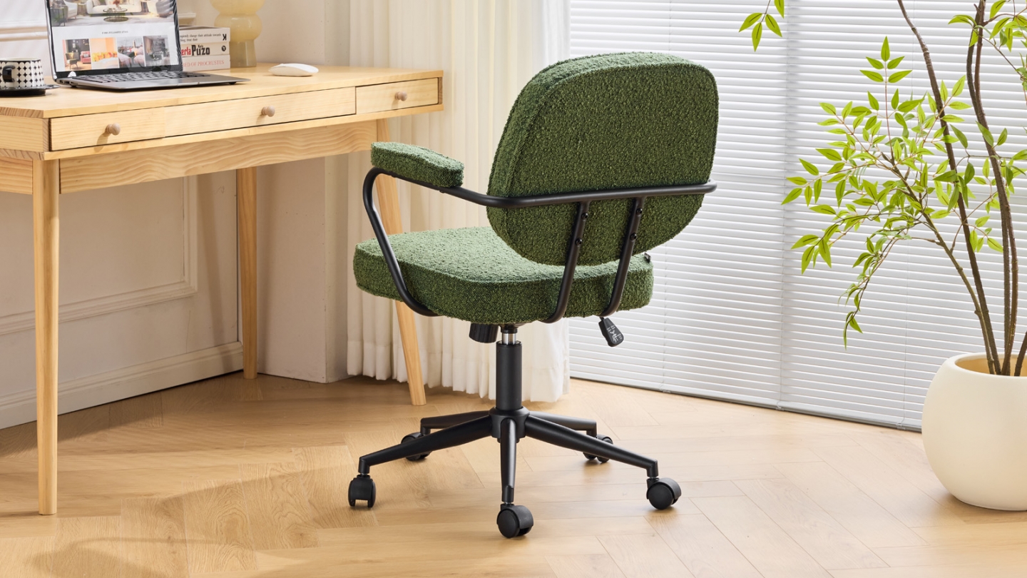 Fauteuil de bureau pivotant et réglable en hauteur en tissu bouclé vert - Ann