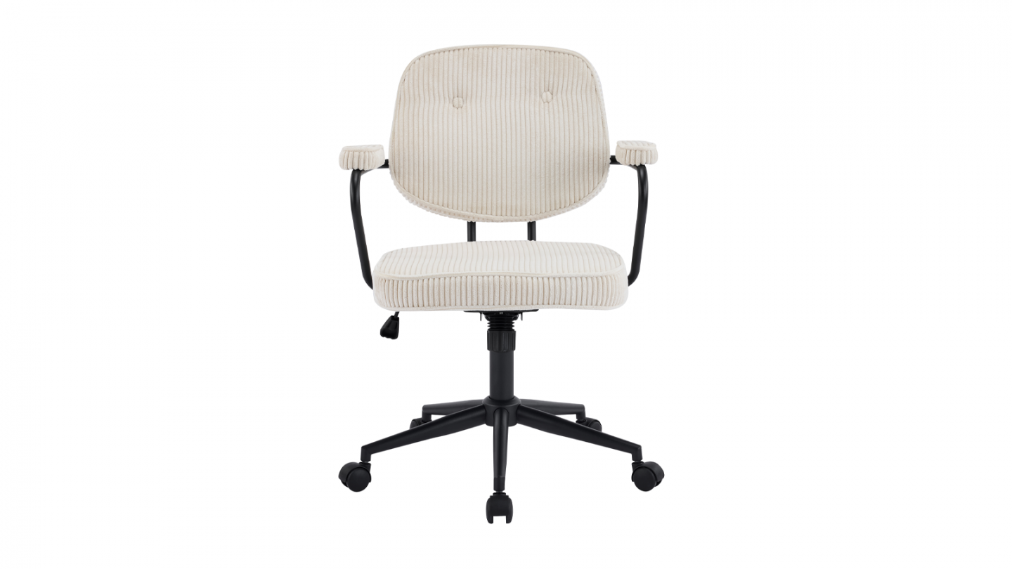 Fauteuil de bureau pivotant et réglable en hauteur en velours côtelé beige - Ann