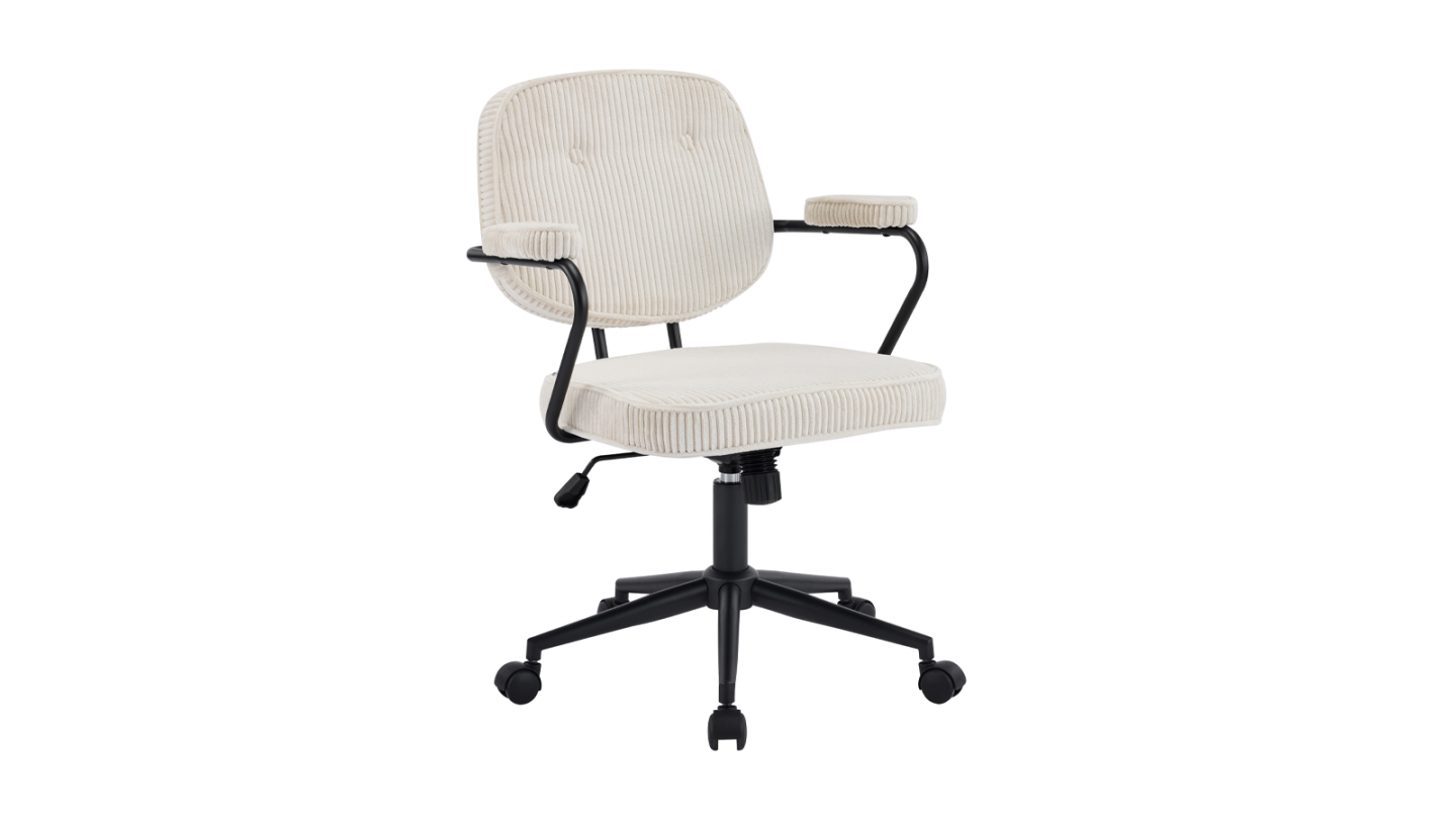Fauteuil de bureau pivotant et réglable en hauteur en velours côtelé beige - Ann