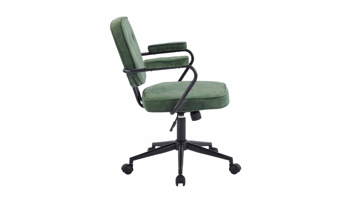 Fauteuil de bureau pivotant et réglable en hauteur en velours côtelé vert kaki - Ann