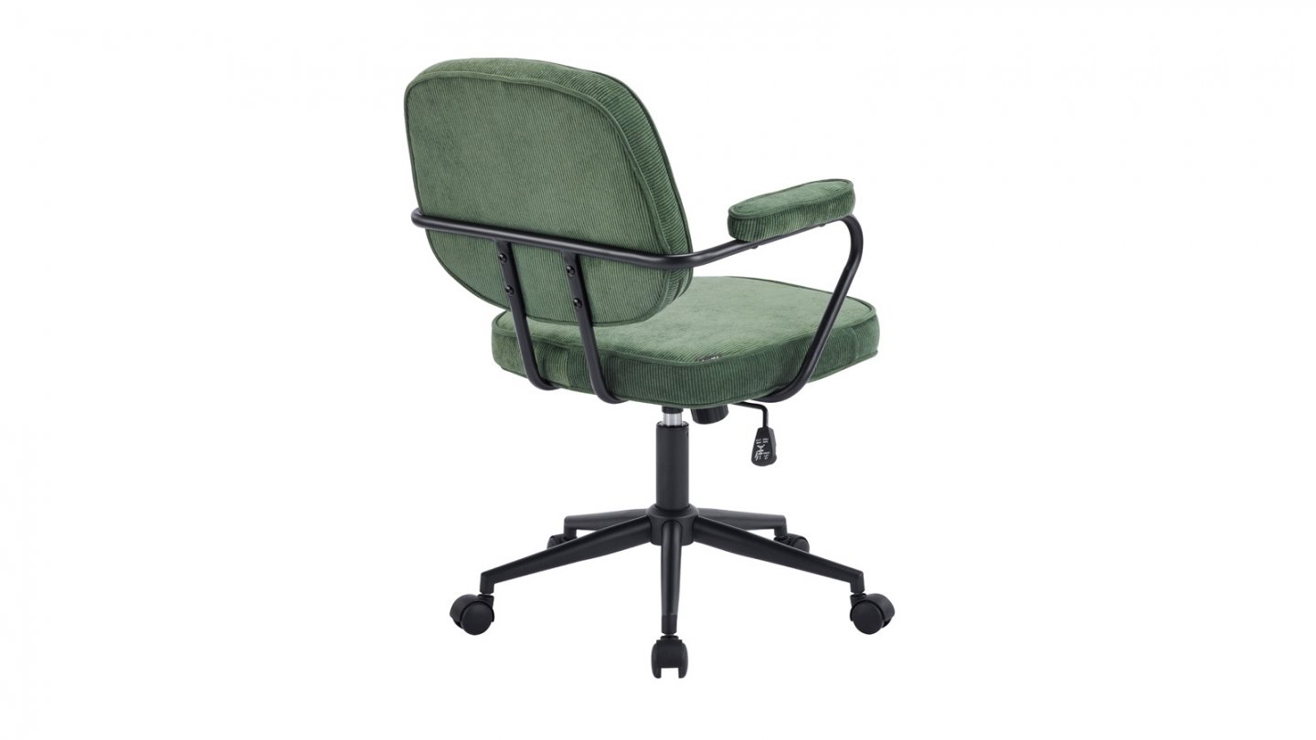 Fauteuil de bureau pivotant et réglable en hauteur en velours côtelé vert kaki - Ann