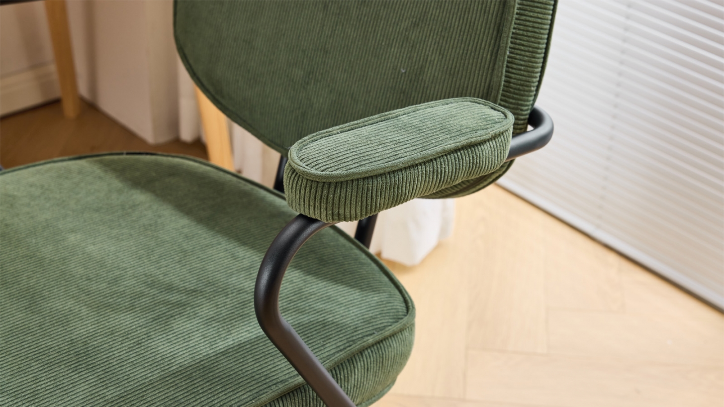 Fauteuil de bureau pivotant et réglable en hauteur en velours côtelé vert kaki - Ann