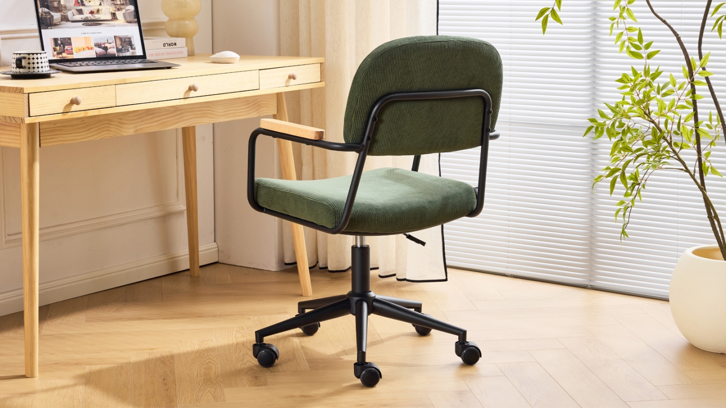 Fauteuil de bureau pivotant et réglable en hauteur en velours côtelé vert kaki - Gianni